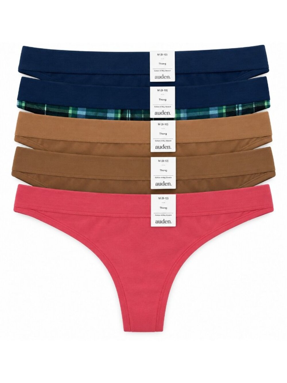 Auden M (8-10) Cotton 4-Way Stretch Thong Underwear Set 5-Pack Assorted Colors